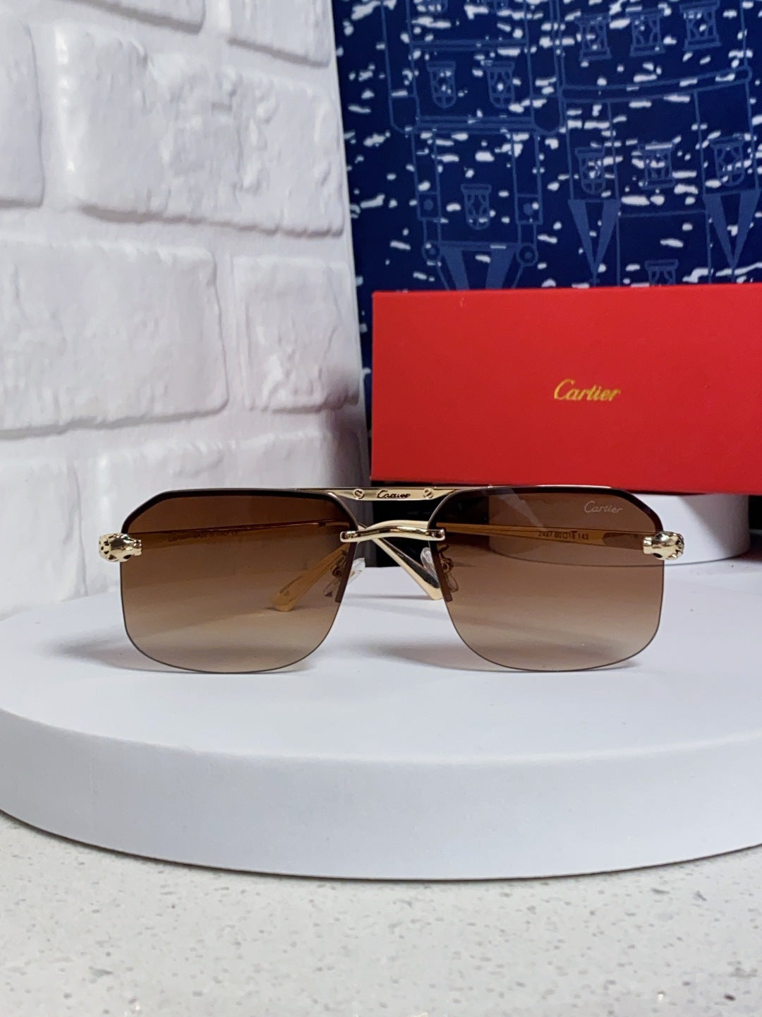 Cartier Metal Square Brown Lens Sunglasses for Men & Women - 158518 - detail image 2