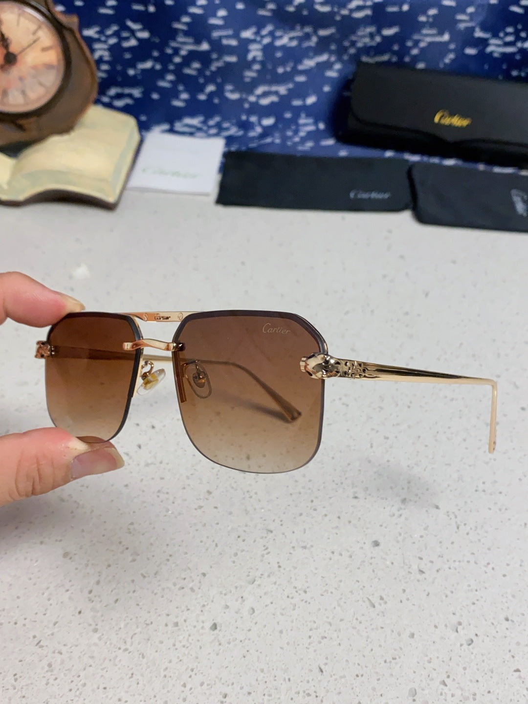 Cartier Metal Square Brown Lens Sunglasses for Men & Women - 399007 - detail image 6
