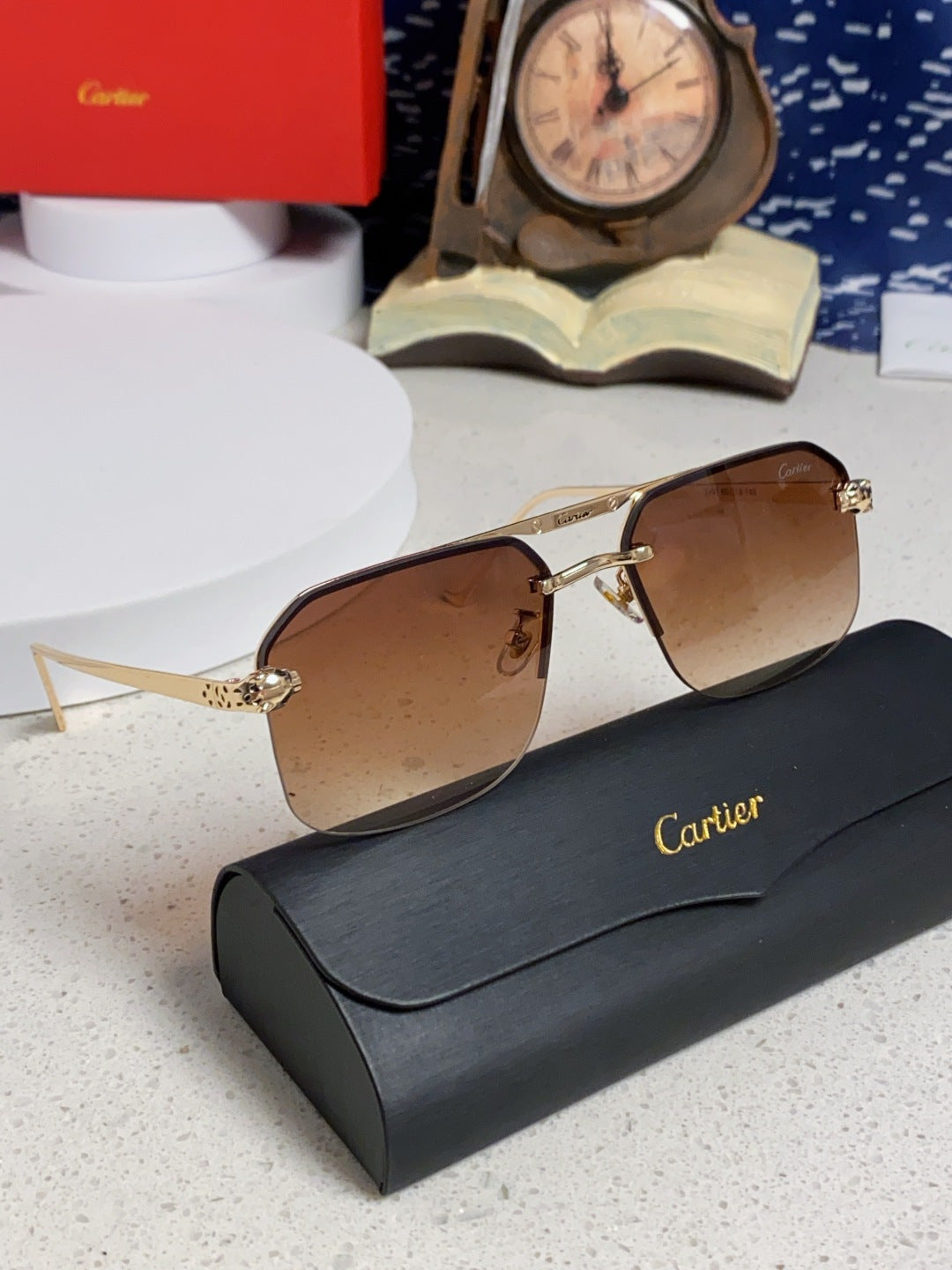 Cartier Metal Square Brown Lens Sunglasses for Men & Women - 158518 - detail image 10