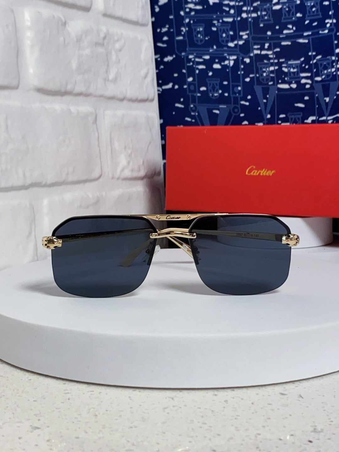 Cartier Metal Square Black Lens Sunglasses for Men & Women - 399008 - detail image 2