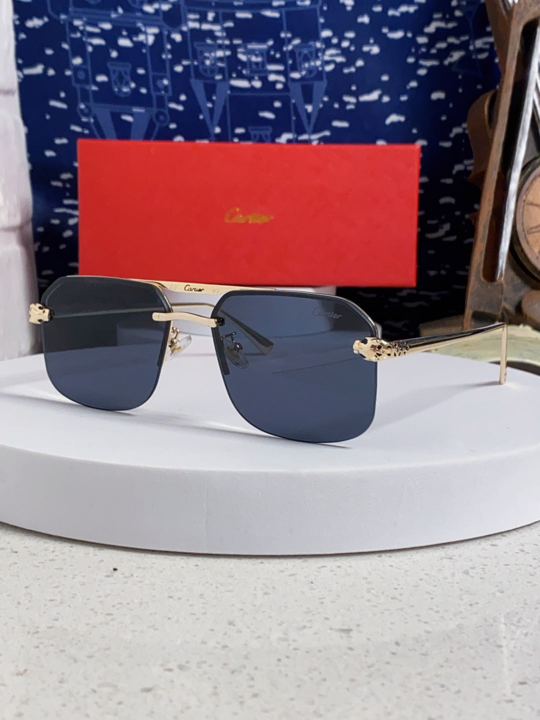 Cartier Metal Square Black Lens Sunglasses for Men & Women - 399008