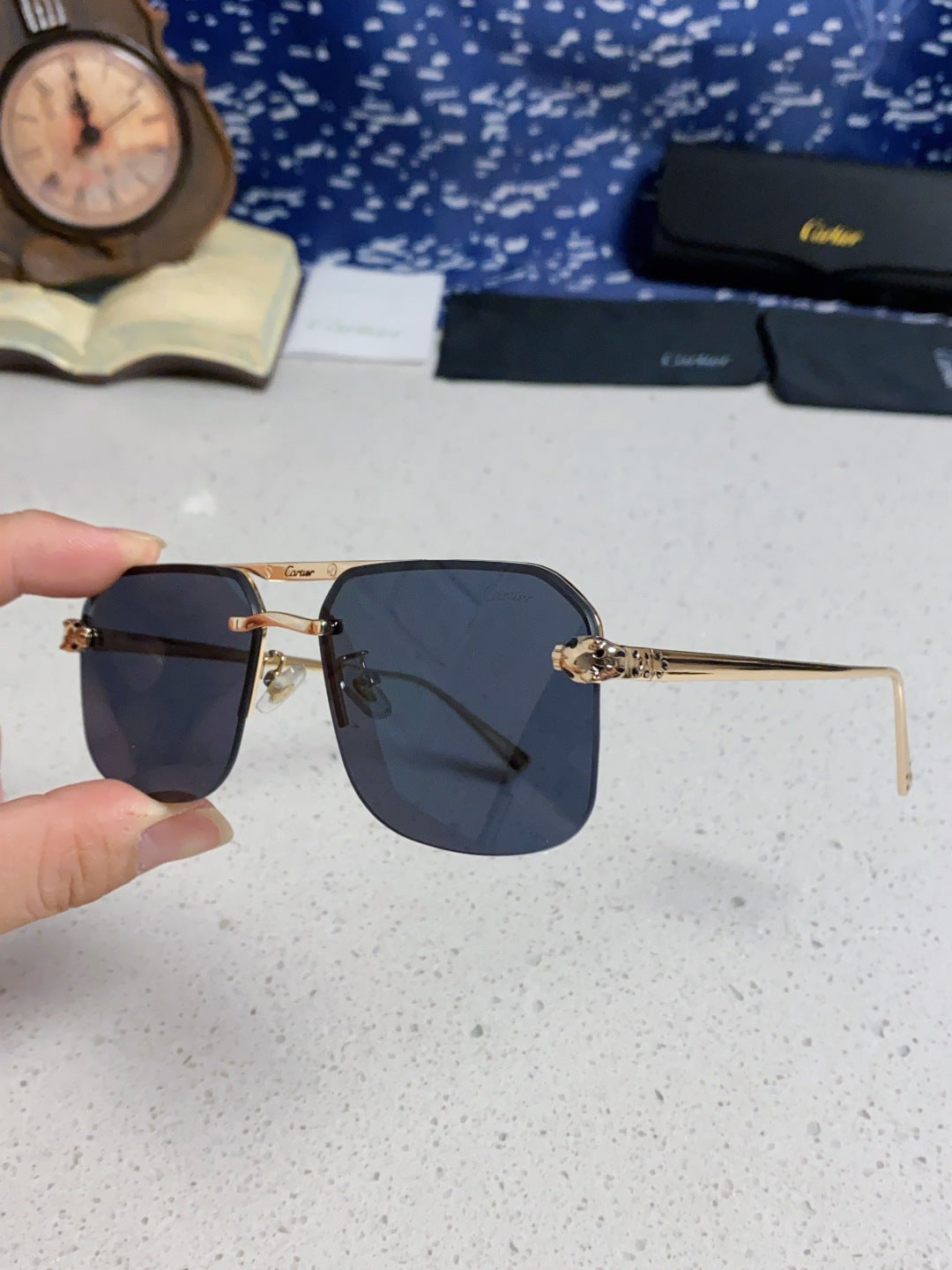 Cartier Metal Square Black Lens Sunglasses for Men & Women - 158519 - detail image 6