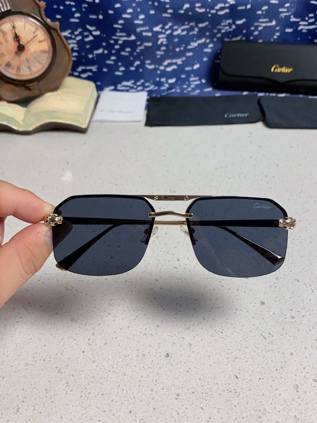 Cartier Metal Square Black Lens Sunglasses for Men & Women - 399008 - detail image 4