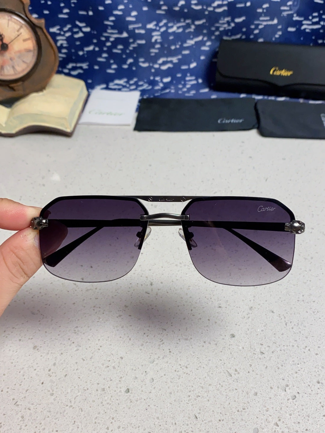 Cartier Metal Square Silver Lens Sunglasses for Men & Women - 158520 - detail image 4