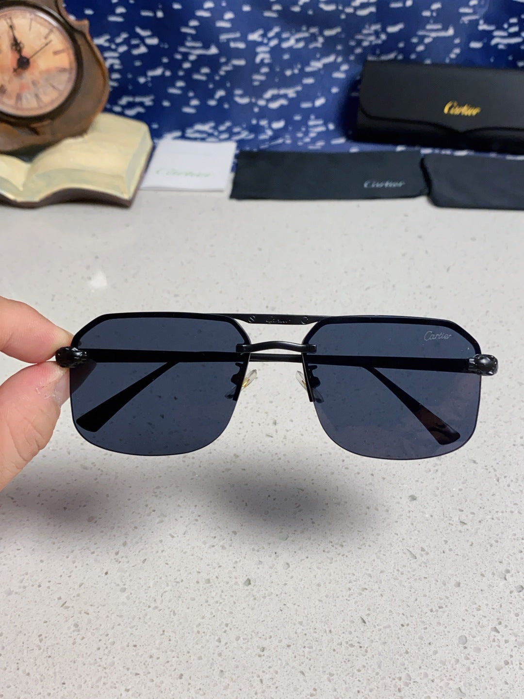 Cartier Metal Square Black Lens Sunglasses for Men & Women - 158521 - detail image 4