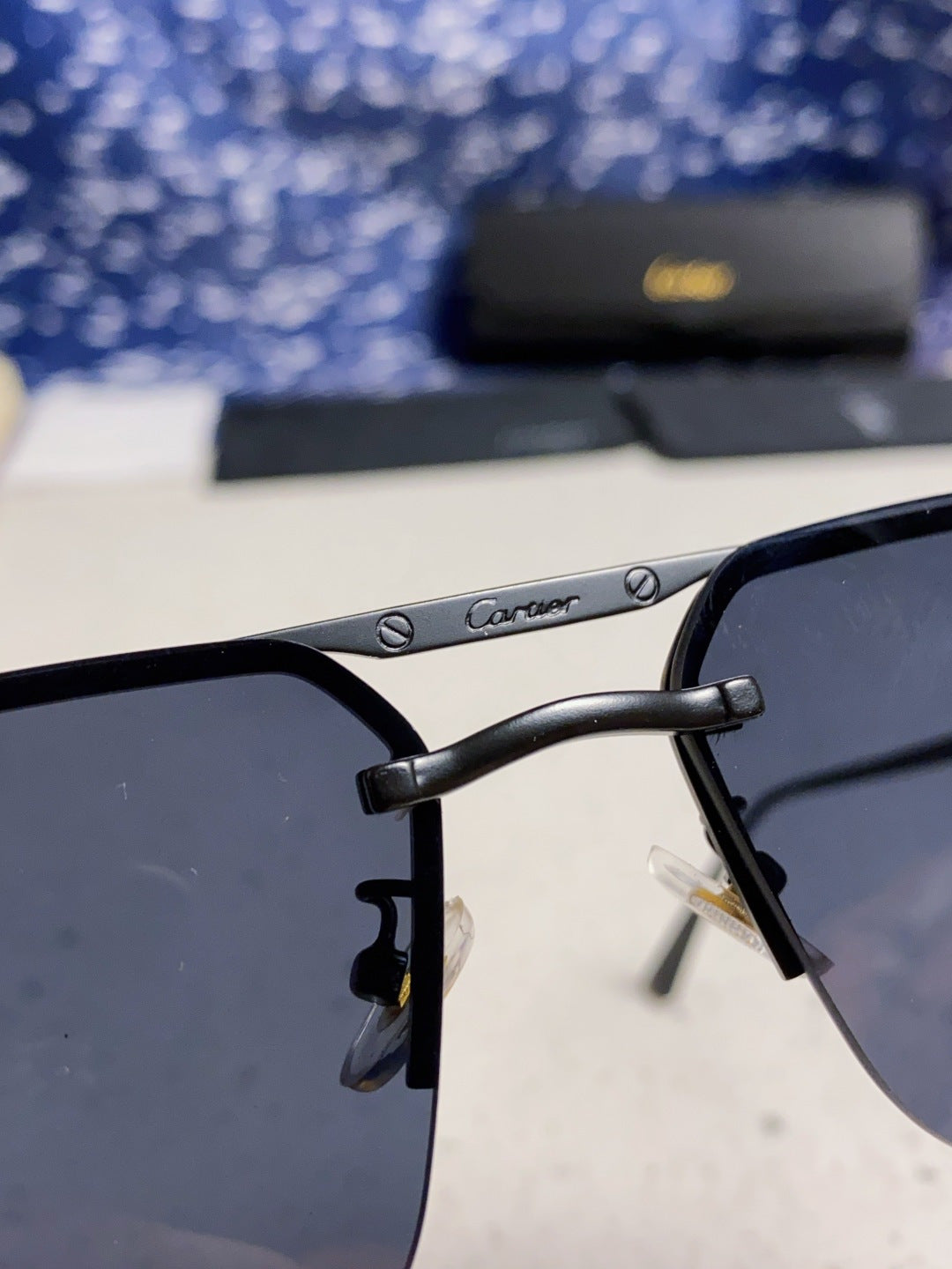 Cartier Metal Square Black Lens Sunglasses for Men & Women - 158521 - detail image 8