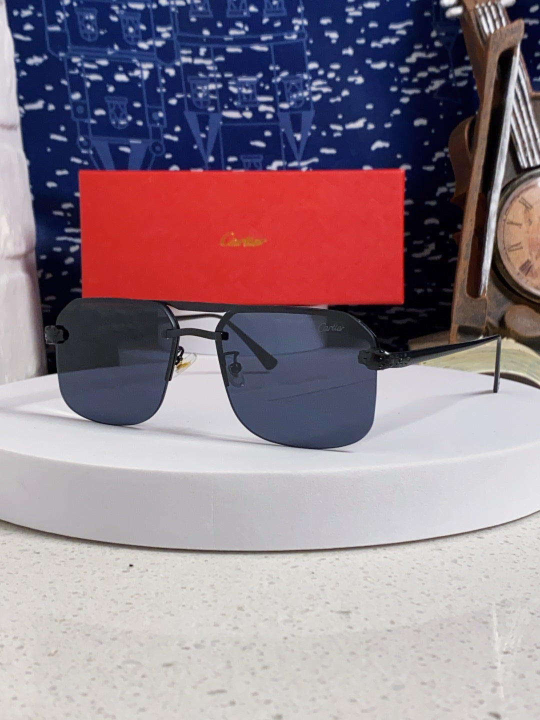 Cartier Metal Square Black Lens Sunglasses for Men & Women - 158521