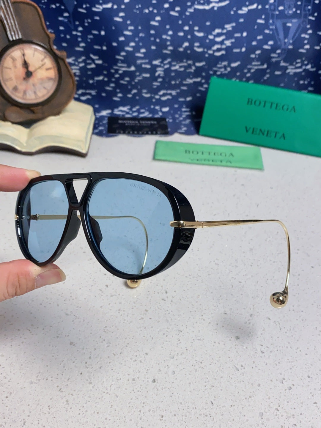 Bottega Veneta BV1273 Aviator Blue Lens Sunglasses for Men & Women - detail image 6