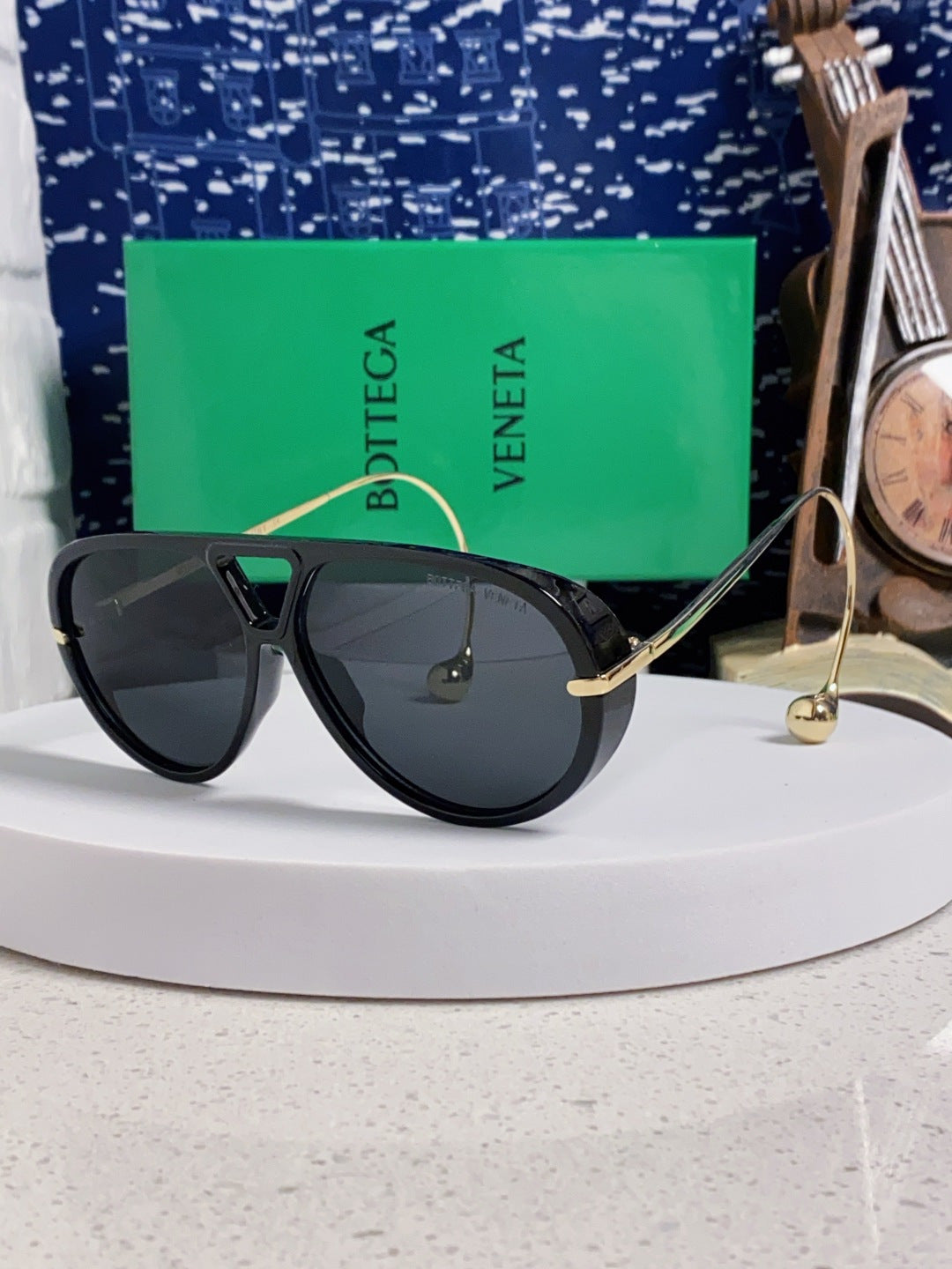 Bottega Veneta BV1273 Aviator Black Lens Sunglasses for Men & Women - 416434