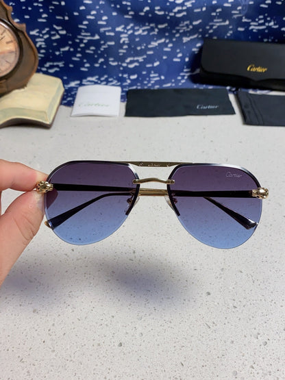Cartier Metal Round Blue Lens Sunglasses for Men & Women - detail image 4