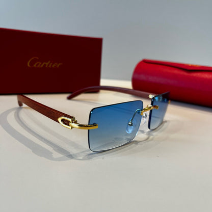 Cartier Lightweight Metal Rimless Blue Lens Sunglasses for Men & Wome - 487290