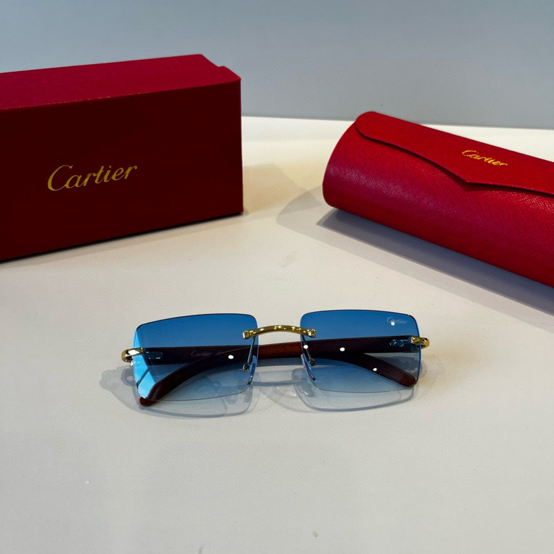 Cartier Lightweight Metal Rimless Blue Lens Sunglasses for Men & Wome - 372253 - detail image 8