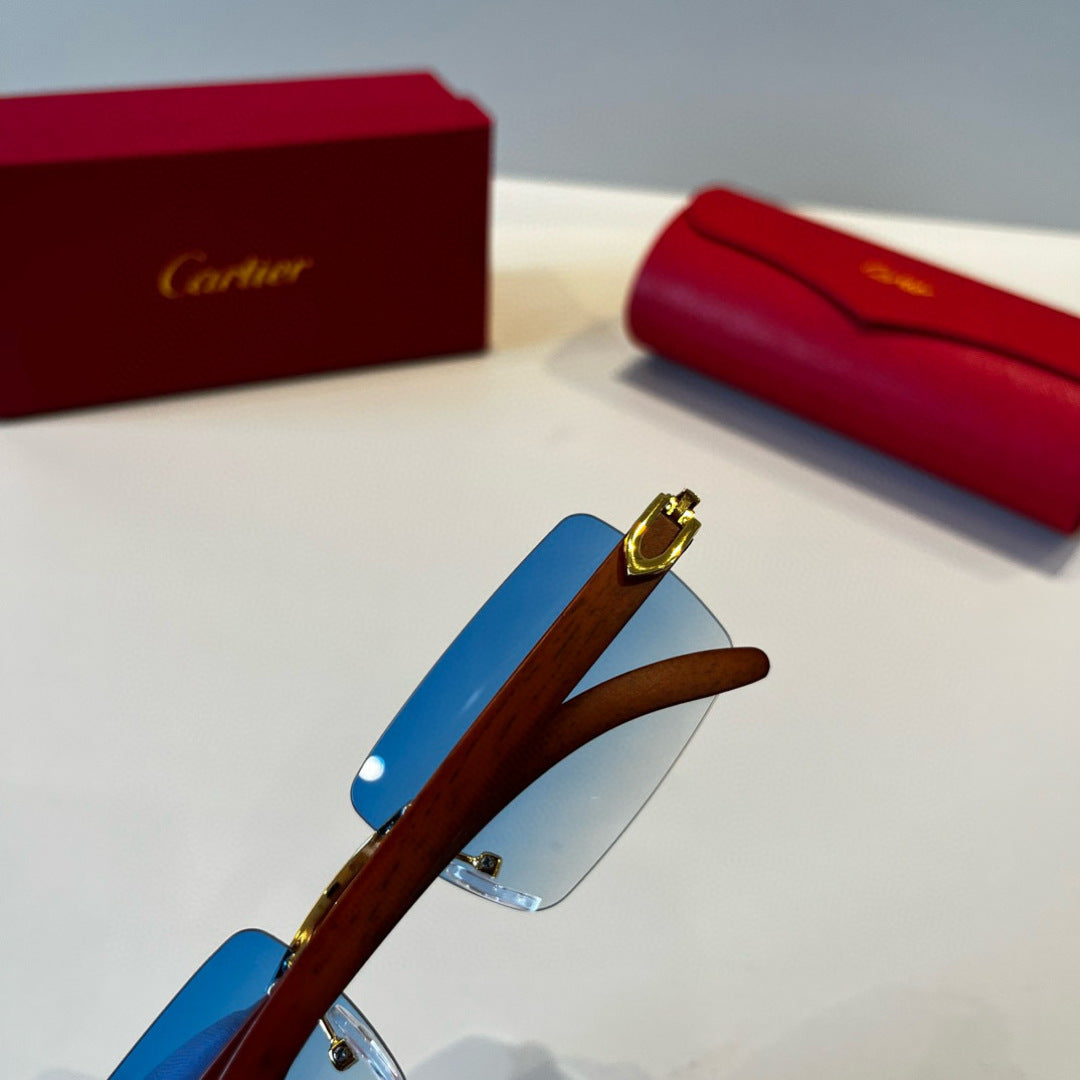 Cartier Lightweight Metal Rimless Blue Lens Sunglasses for Men & Wome - 415869 - detail image 6
