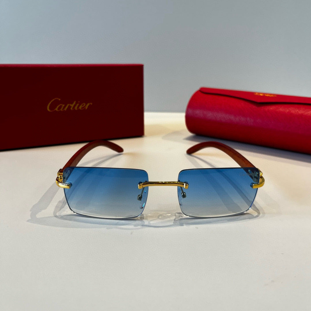 Cartier Lightweight Metal Rimless Blue Lens Sunglasses for Men & Wome - 935069 - detail image 2