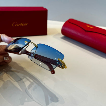Cartier Lightweight Metal Rimless Blue Lens Sunglasses for Men & Wome - 372253 - detail image 7