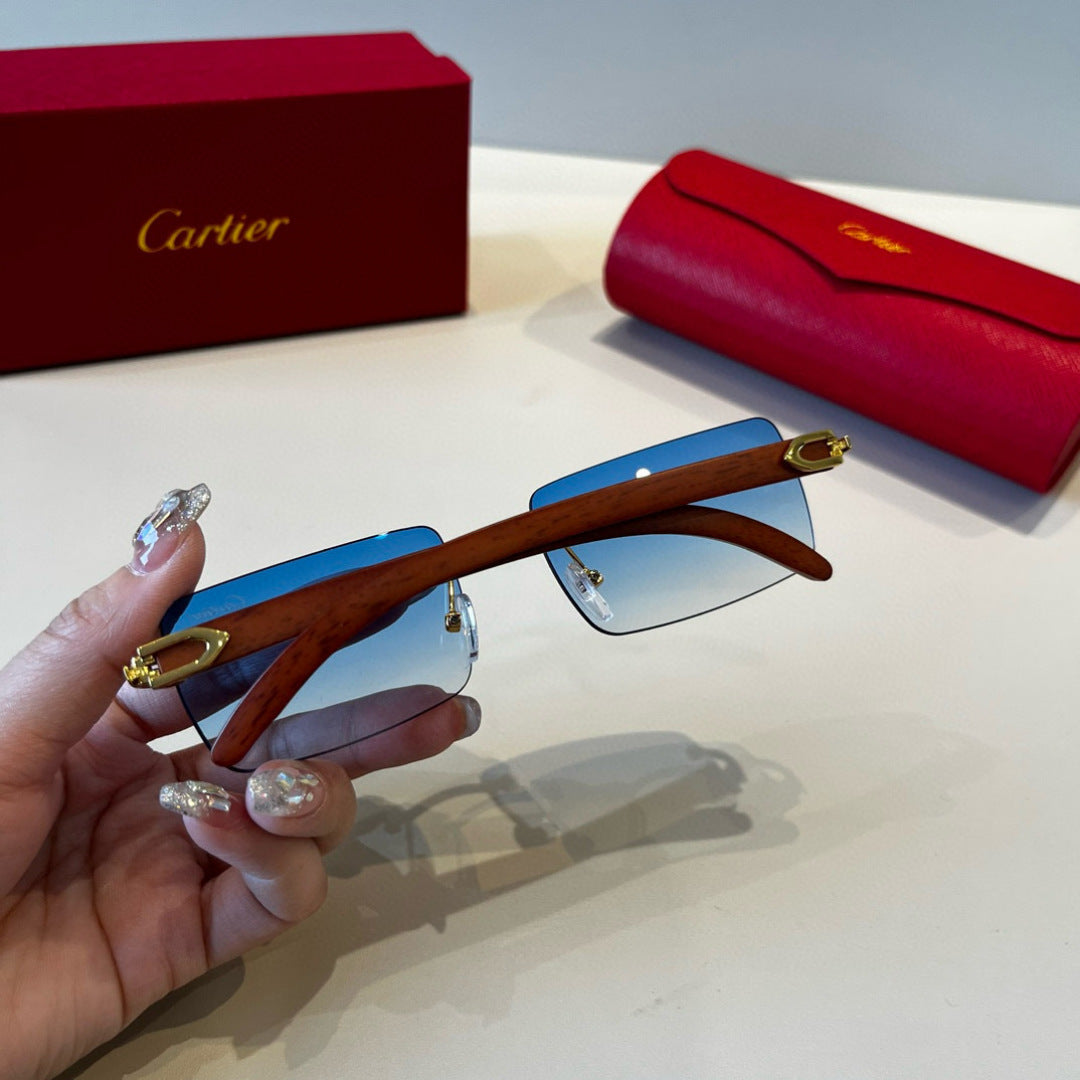 Cartier Lightweight Metal Rimless Blue Lens Sunglasses for Men & Wome - 372253 - detail image 5