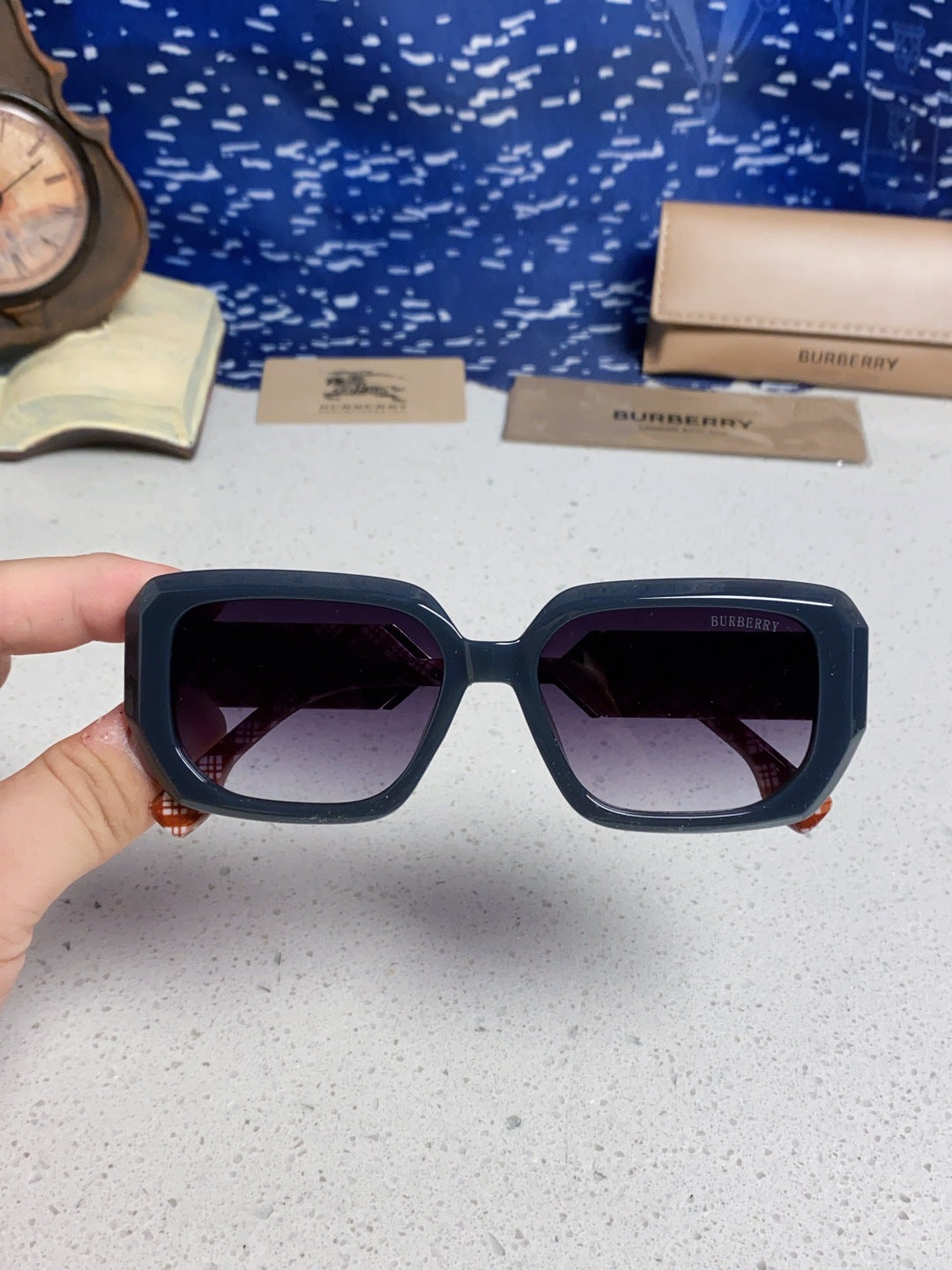 Burberry Rectangular Blue Lens Sunglasses for Men & Women - 416077 - detail image 4