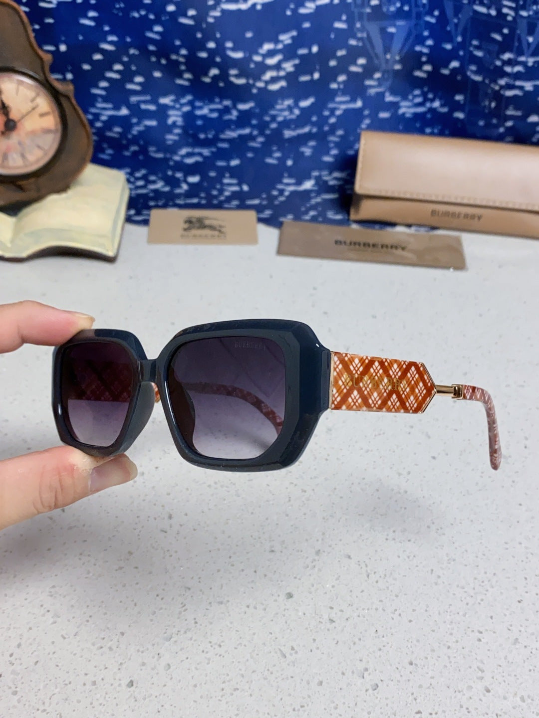 Burberry Rectangular Blue Lens Sunglasses for Men & Women - detail image 6