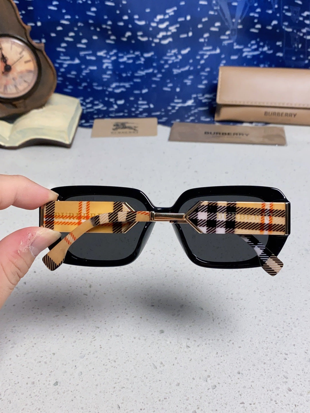 Burberry Rectangular Black Lens Sunglasses for Men & Women - detail image 5