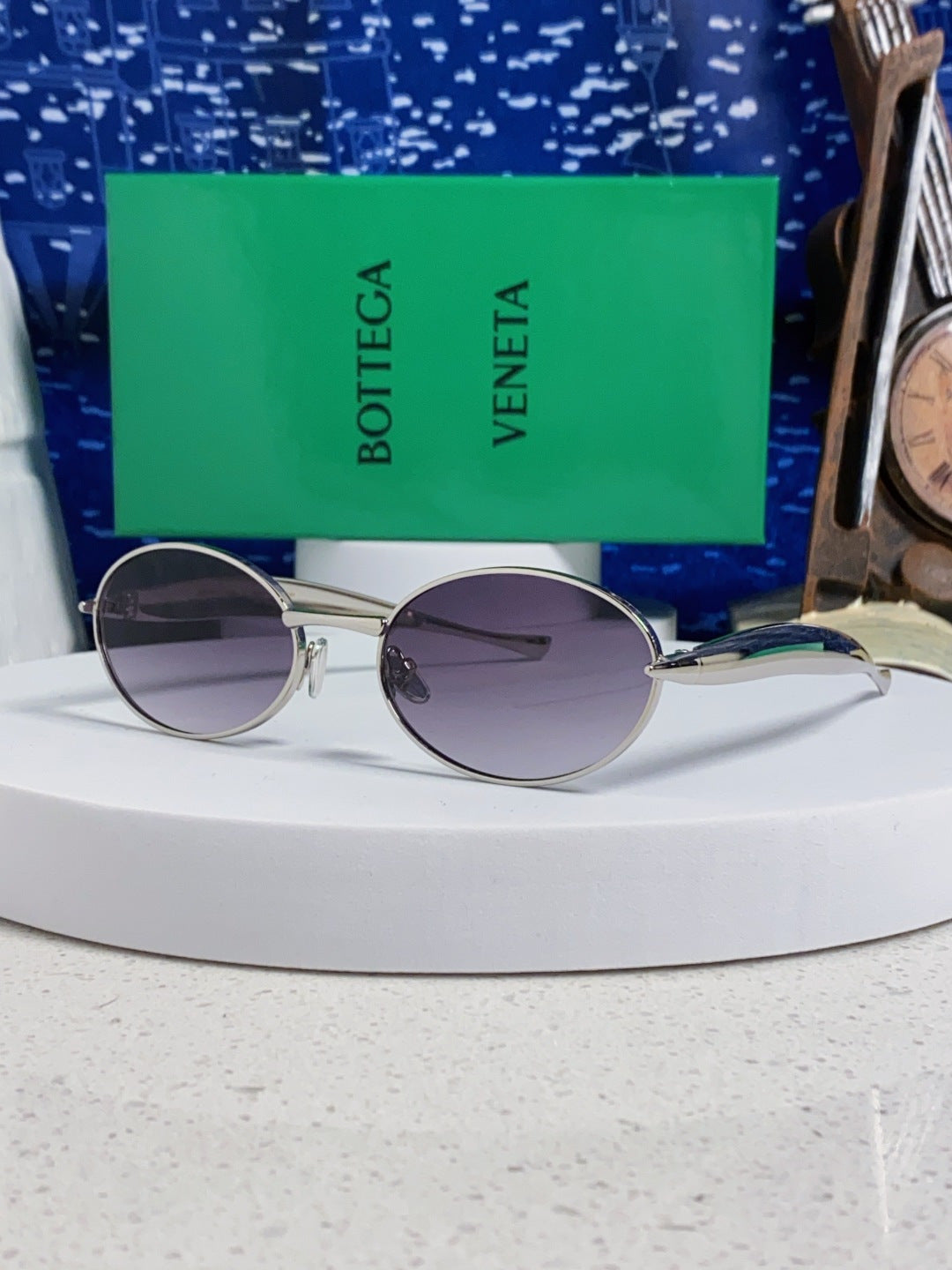 Bottega Veneta BV1386 Oval Silver Lens Sunglasses for Men & Women - 416445