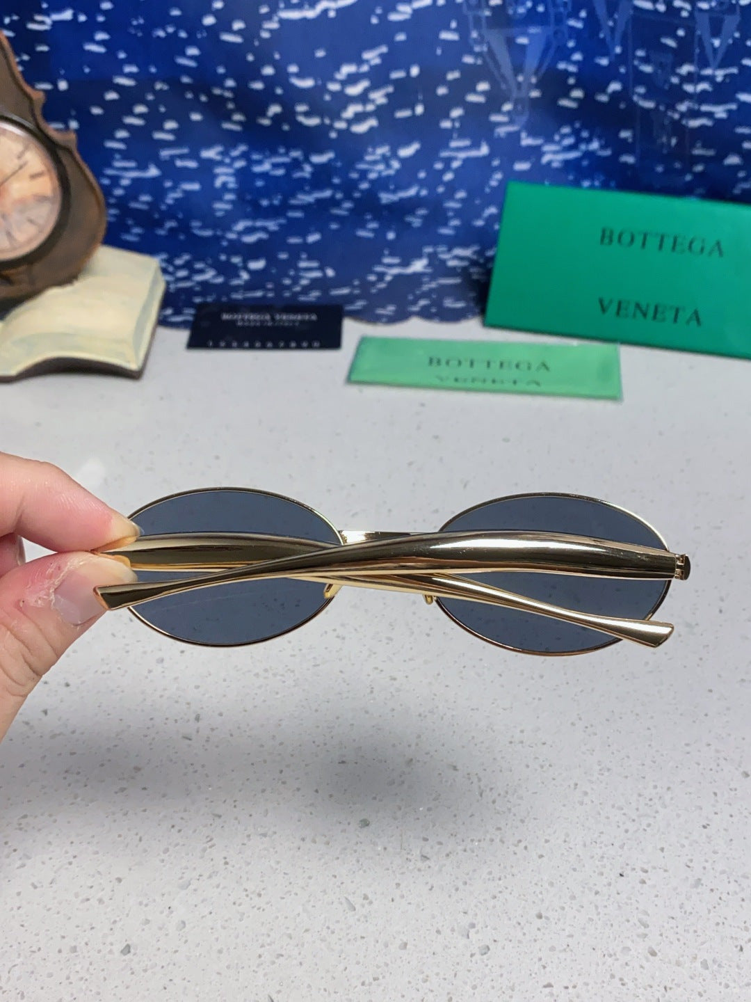 Bottega Veneta BV1386 Oval Blue Lens Sunglasses for Men & Women - 416446 - detail image 5