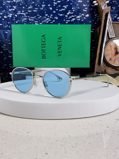 Bottega Veneta BV1396 Metal Oval Blue Lens Sunglasses for Men & Women - 487971