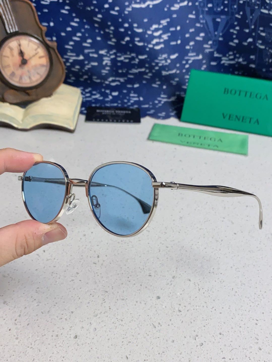 Bottega Veneta BV1396 Metal Oval Blue Lens Sunglasses for Men & Women - 358857 - detail image 6