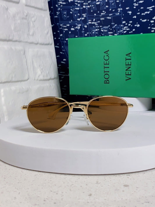 Bottega Veneta BV1396 Metal Oval Brown Lens Sunglasses for Men & Wome - 358859