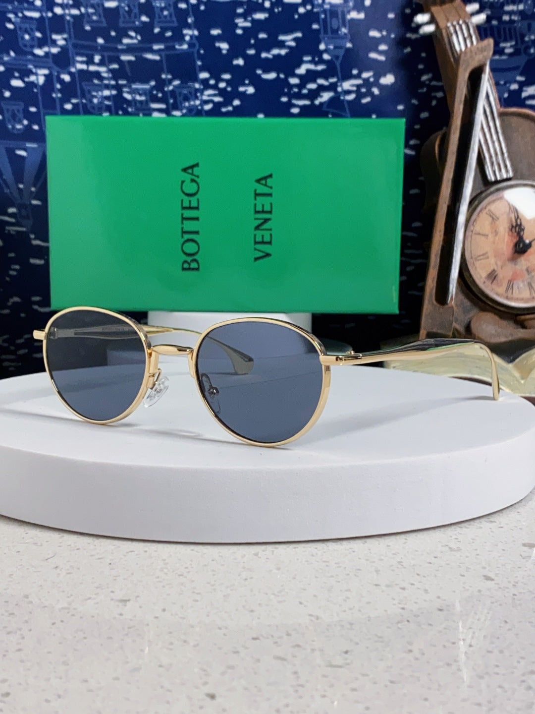 Bottega Veneta BV1396 Metal Oval Blue Lens Sunglasses for Men & Women - 358860