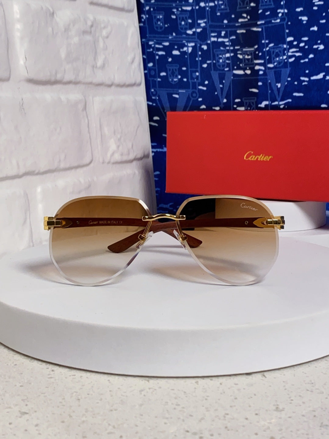 Cartier Lightweight Rimless Brown Lens Sunglasses for Men & Women - 358543 - detail image 2