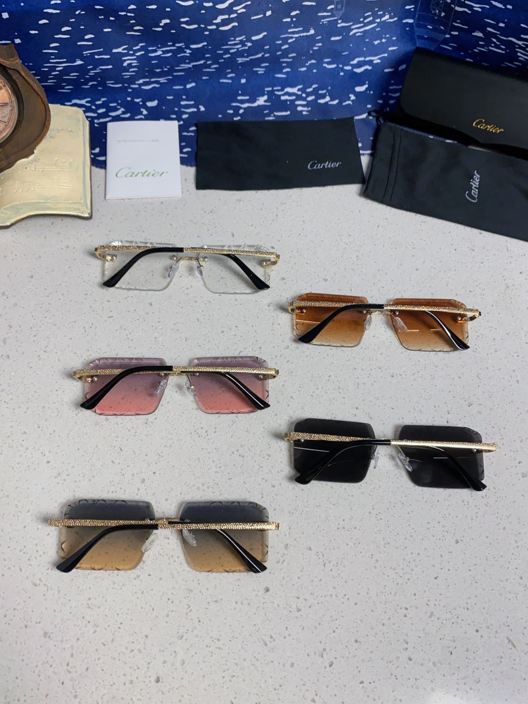 Cartier Lightweight Metal Rimless Silver Lens Sunglasses for Men & Wo - 132558 - detail image 11