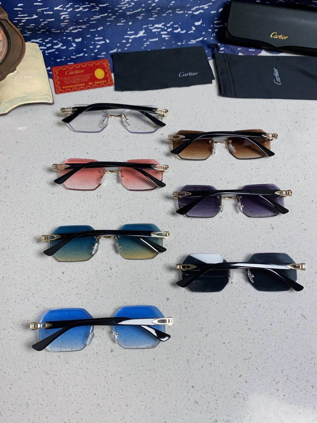 Cartier Lightweight Rimless Brown Lens Sunglasses for Men & Women - 382734 - detail image 10