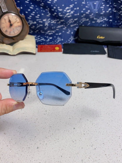 Cartier Lightweight Rimless Blue Lens Sunglasses for Men & Women - 382862 - detail image 6