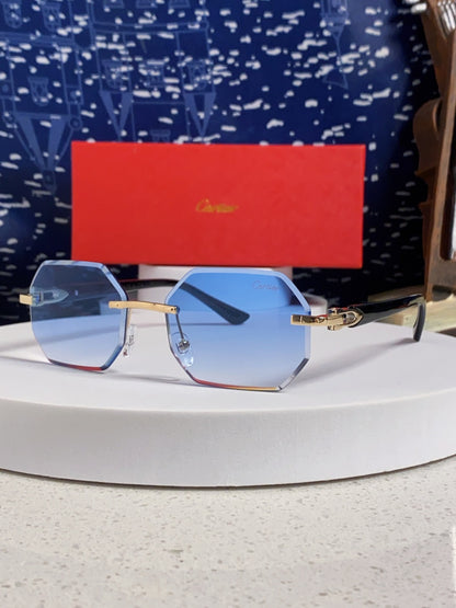 Cartier Lightweight Rimless Blue Lens Sunglasses for Men & Women - 382862