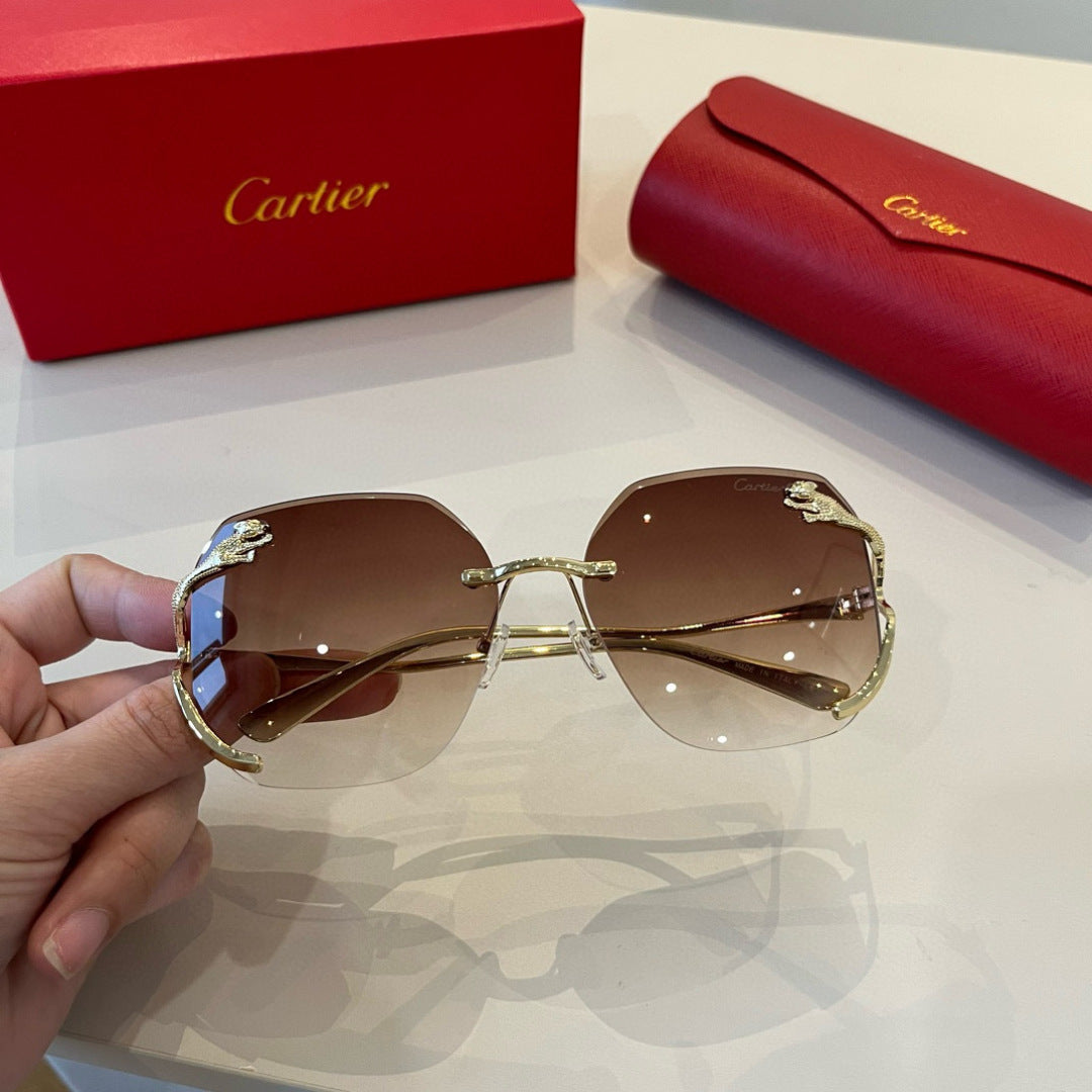 Cartier Lightweight Metal Rimless Brown Lens Sunglasses for Men & Wom - 372184 - detail image 4