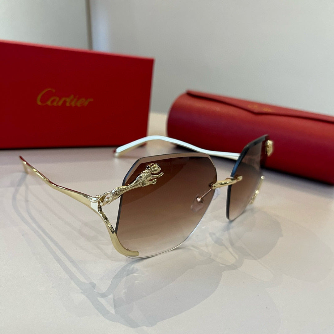 Cartier Lightweight Metal Rimless Brown Lens Sunglasses for Men & Wom - 372184