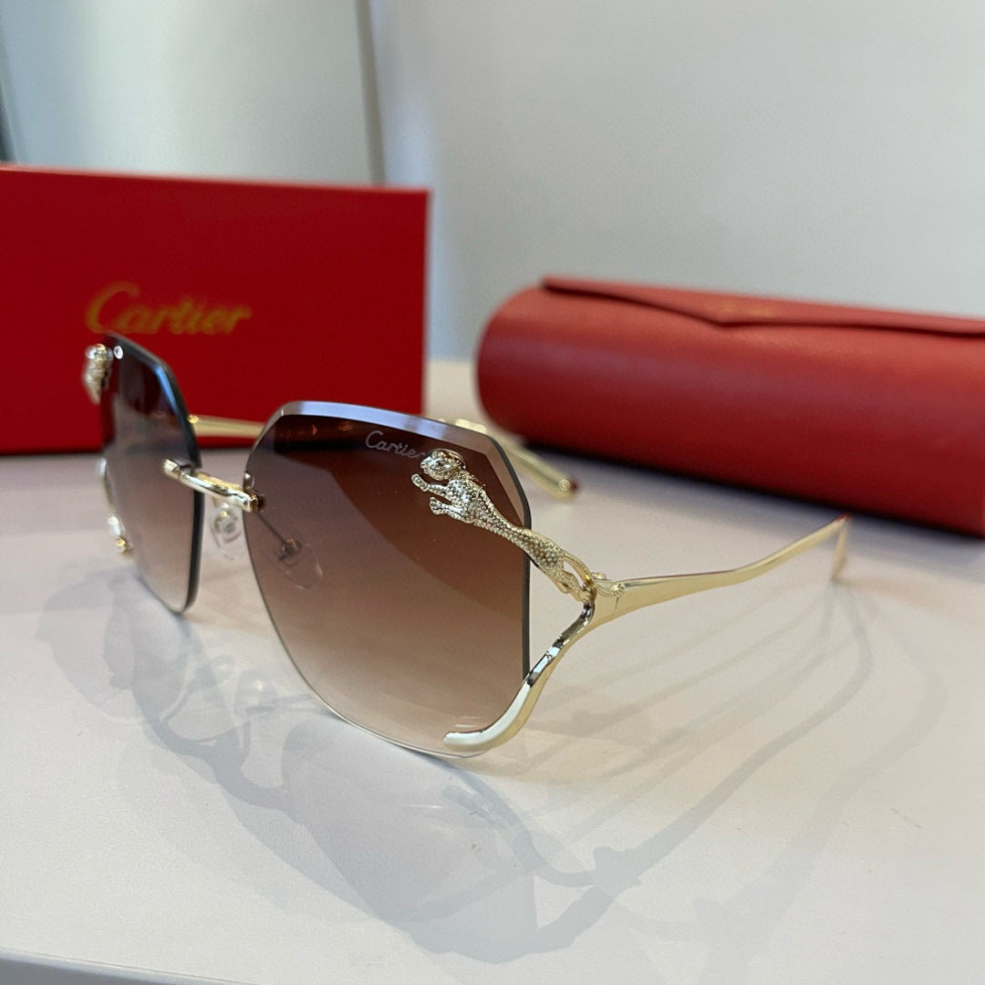 Cartier Lightweight Metal Rimless Brown Lens Sunglasses for Men & Wom - 372184 - detail image 3