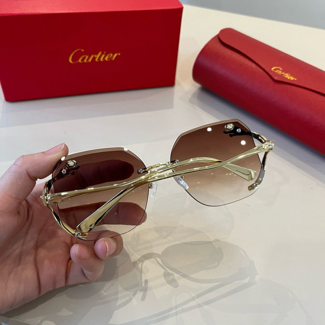 Cartier Lightweight Metal Rimless Brown Lens Sunglasses for Men & Wom - 372184 - detail image 6