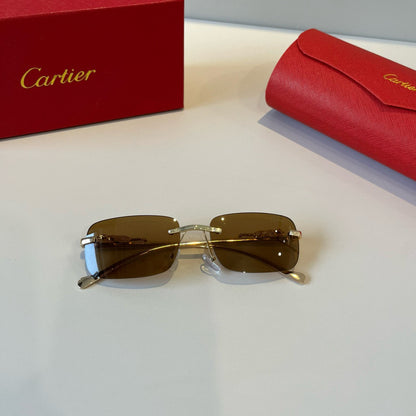 Cartier Lightweight Metal Rimless Brown Lens Sunglasses for Men & Wom - 358485 - detail image 7