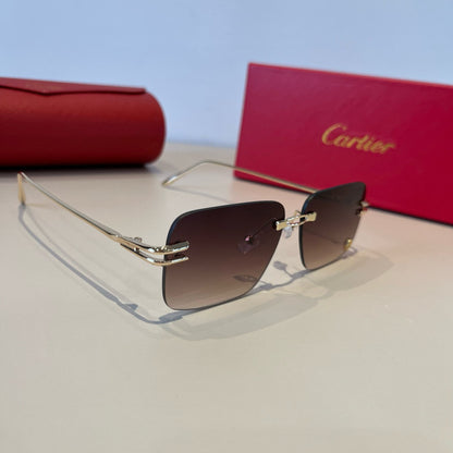 Cartier Lightweight Metal Rimless Red Lens Sunglasses for Men & Women - 382827