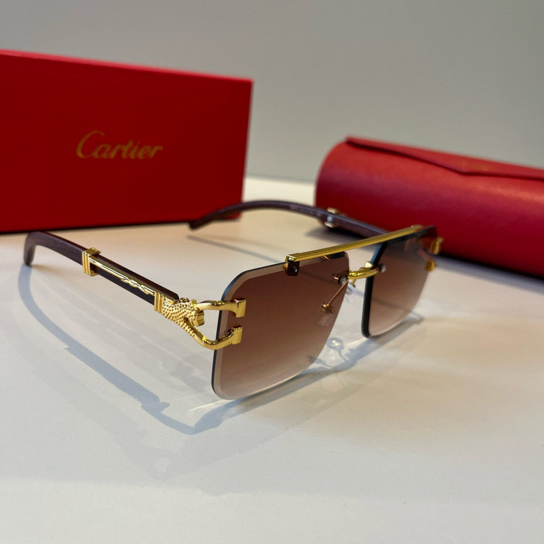 Cartier Lightweight Metal Rimless Brown Lens Sunglasses for Men & Wom - 372185