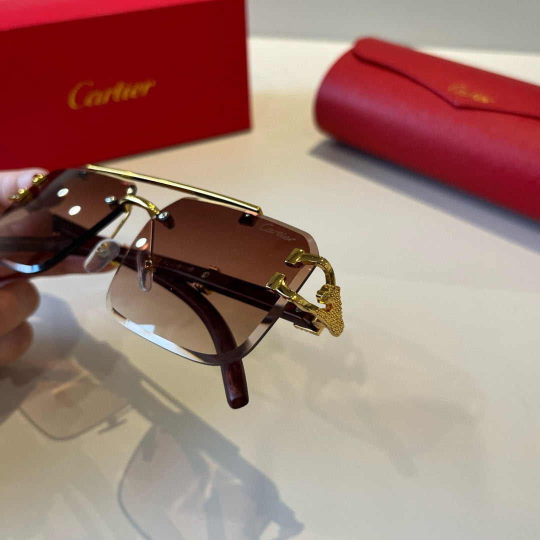 Cartier Lightweight Metal Rimless Brown Lens Sunglasses for Men & Wom - 372185 - detail image 5
