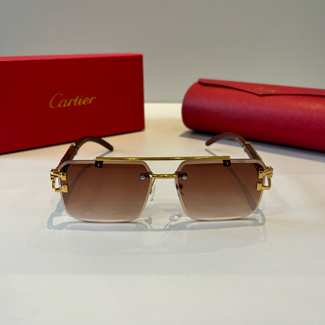Cartier Lightweight Metal Rimless Brown Lens Sunglasses for Men & Wom - 372185 - detail image 2