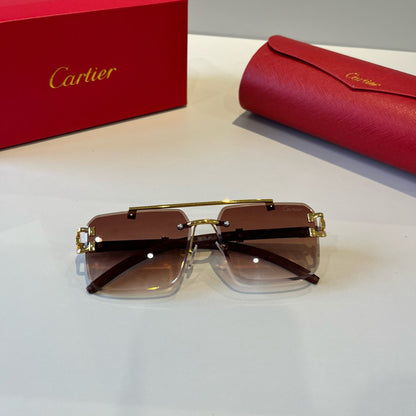 Cartier Lightweight Metal Rimless Brown Lens Sunglasses for Men & Wom - 372185 - detail image 4