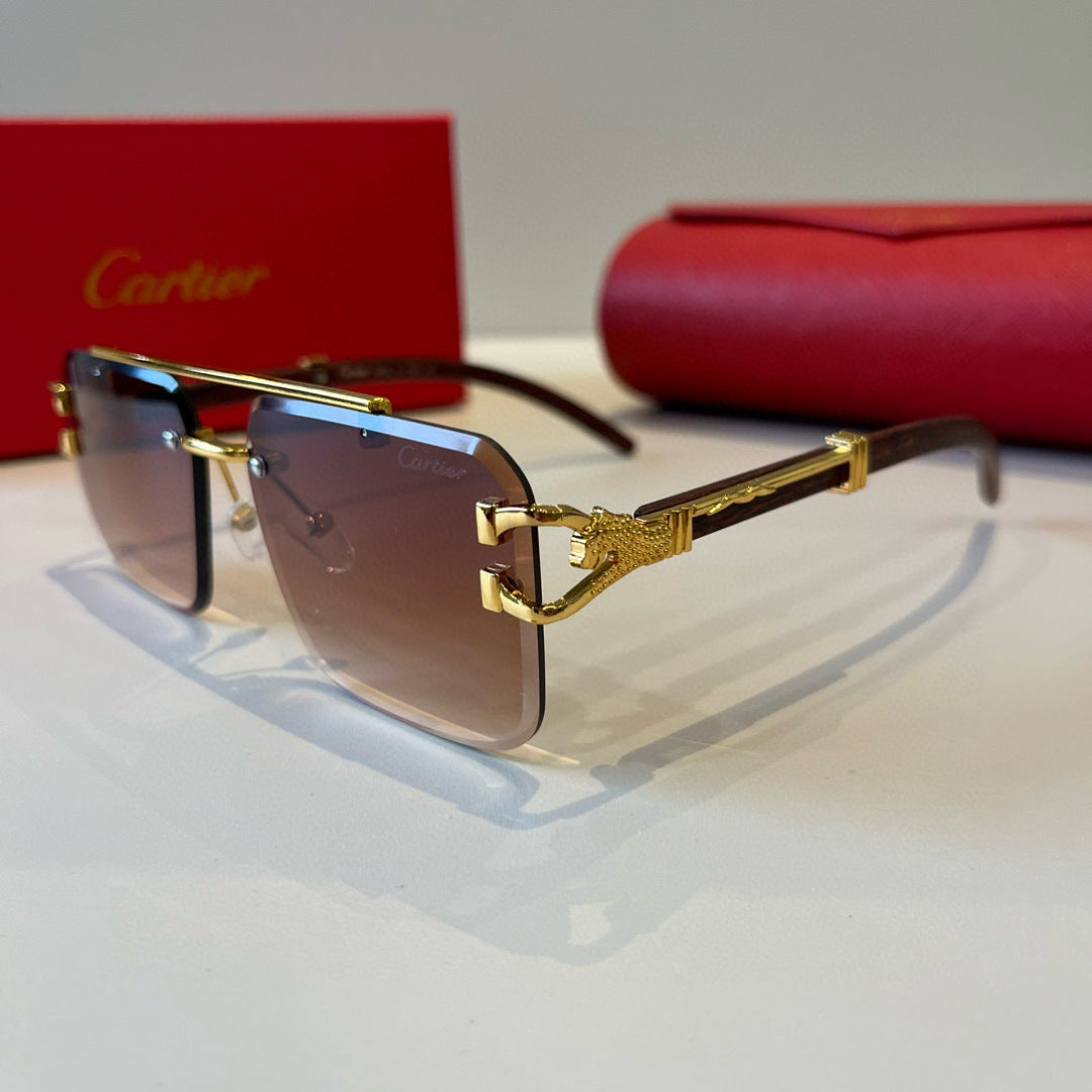 Cartier Lightweight Metal Rimless Brown Lens Sunglasses for Men & Wom - 372185 - detail image 3