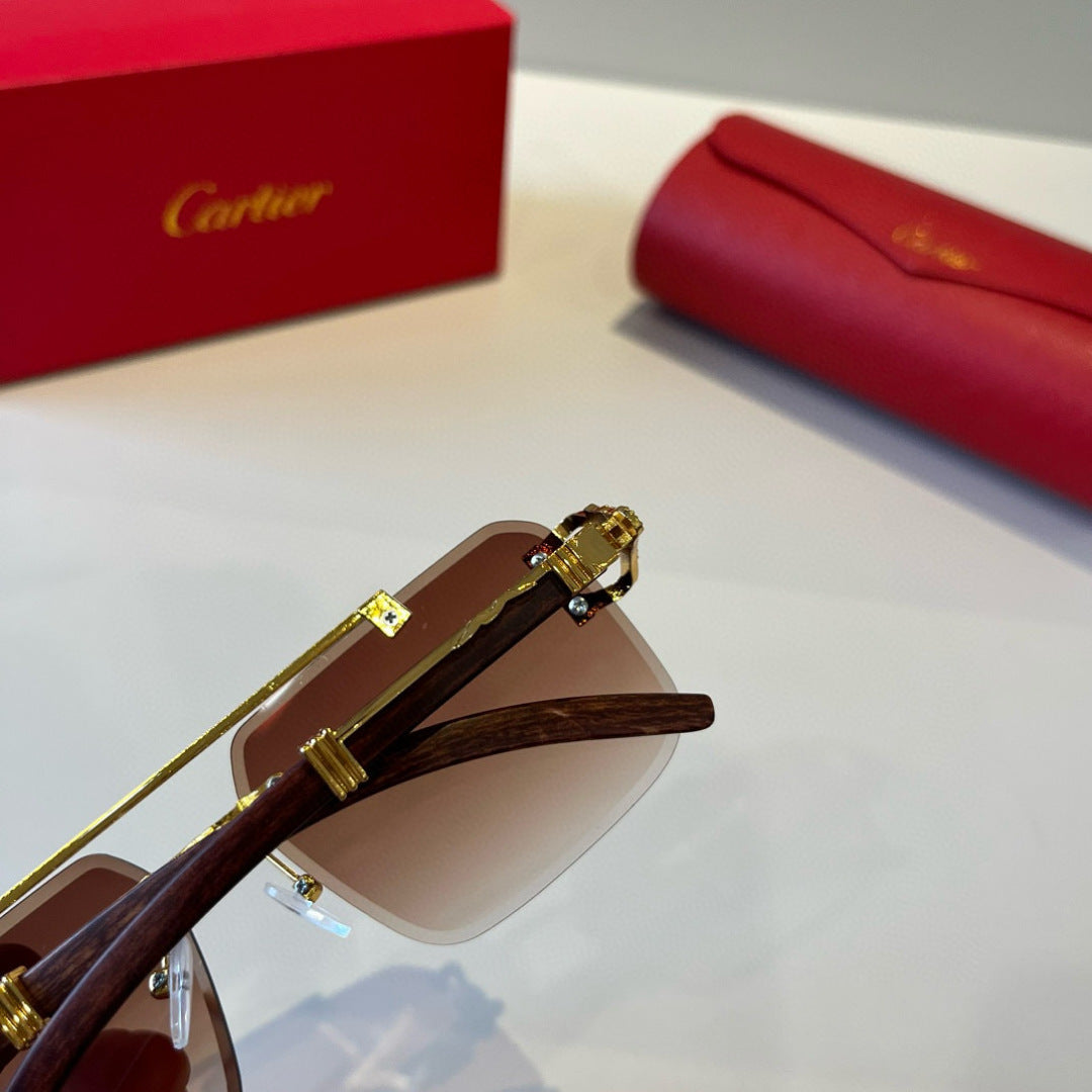 Cartier Lightweight Metal Rimless Brown Lens Sunglasses for Men & Wom - 372185 - detail image 7