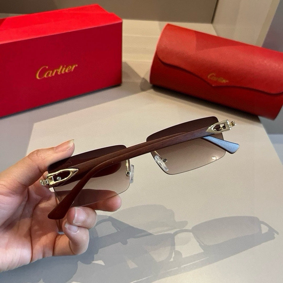 Cartier Lightweight Metal Rimless Brown Lens Sunglasses for Men & Wom - 432297 - detail image 7