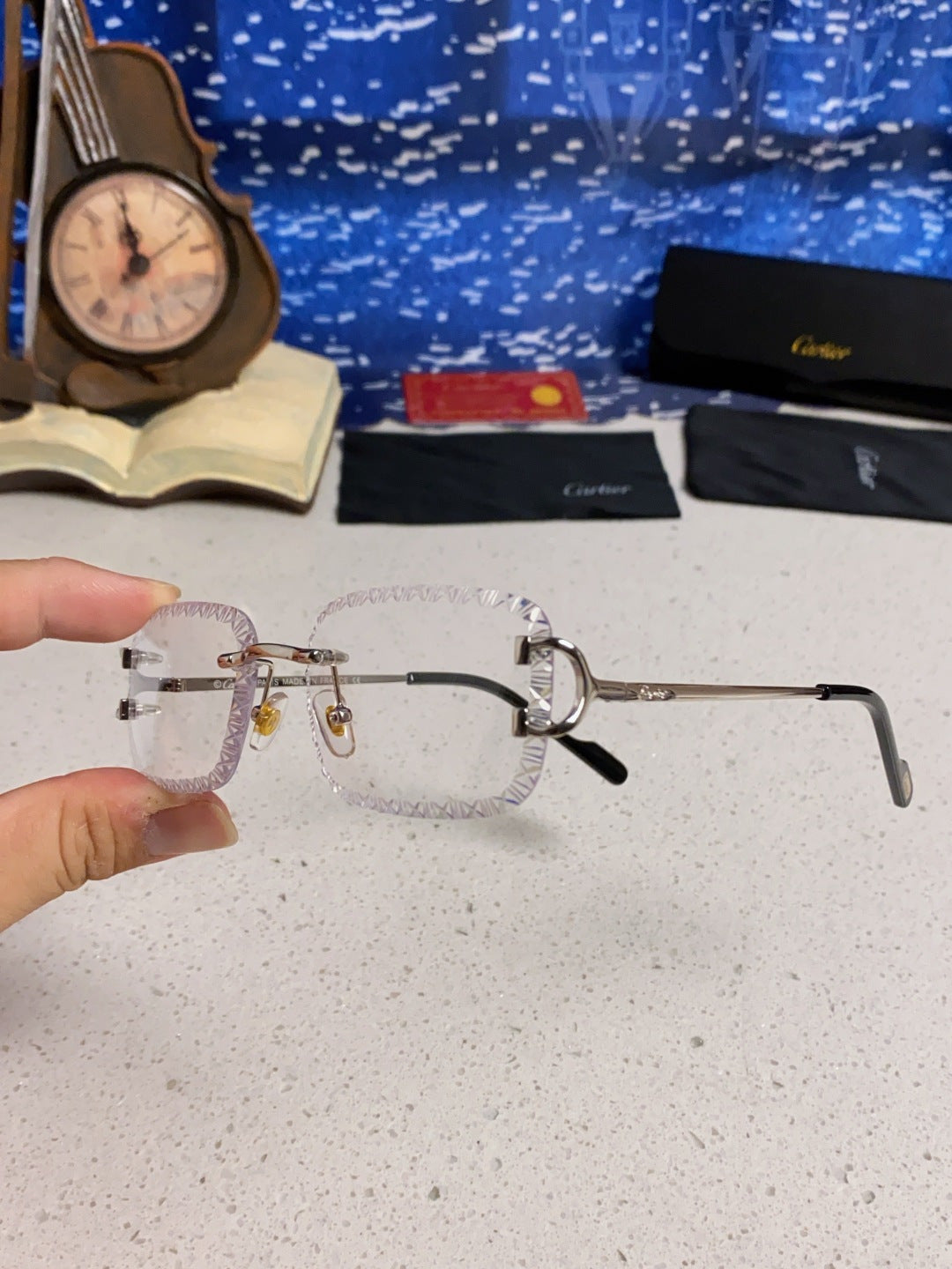 Cartier Metal Square Silver Lens Sunglasses for Men & Women - 998230 - detail image 5