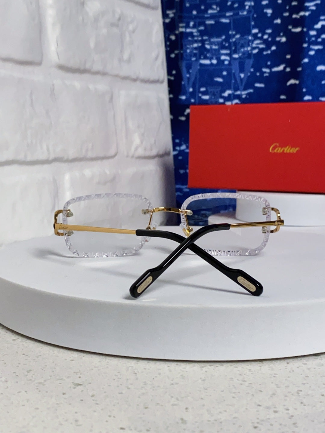 Cartier Metal Square Blue Lens Sunglasses for Men & Women - 487350 - detail image 3