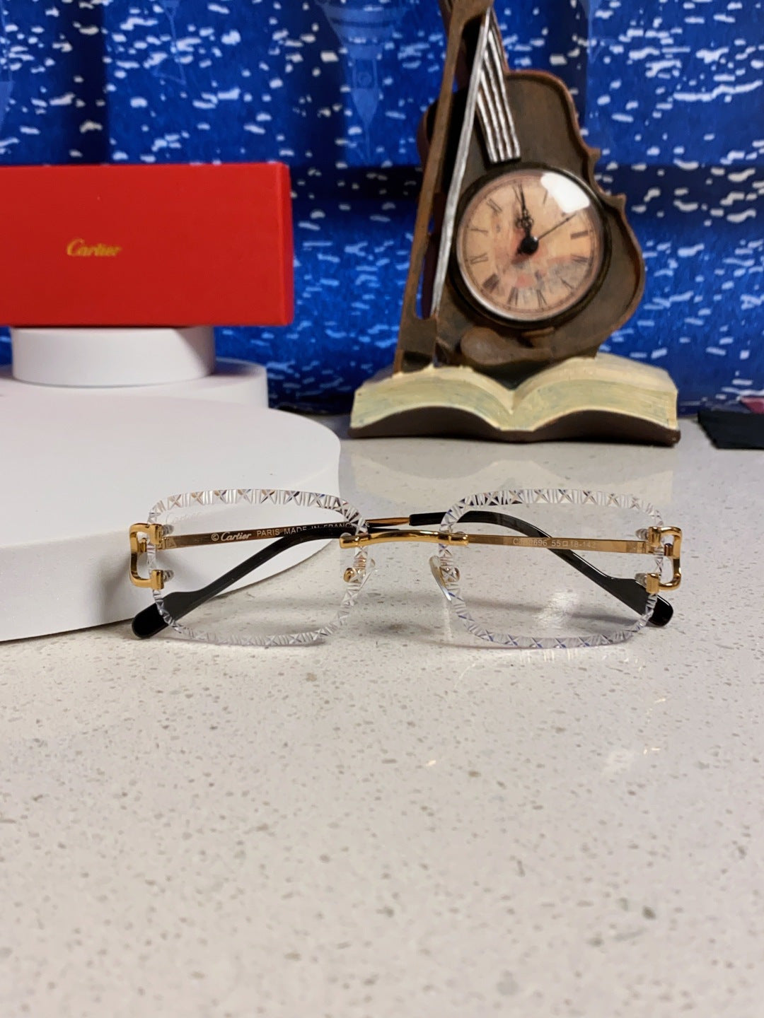 Cartier Metal Square Blue Lens Sunglasses for Men & Women - 998231 - detail image 9